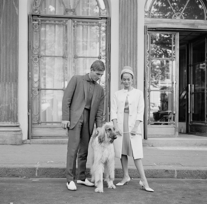 Nancy Kwan and husband Peter Pock pose with Afghan hound