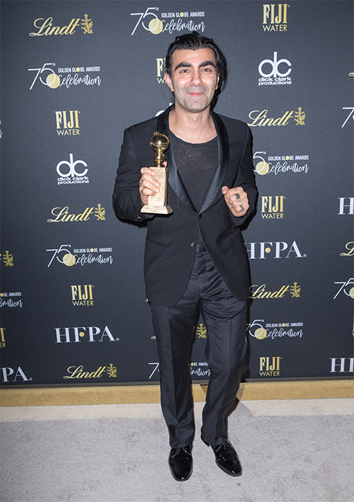 Fatih Akin poses with the award backstage at the 75th Annual Golden Globe Awards at the Beverly Hilton in Beverly Hills, CA on Sunday, January 7, 2018.