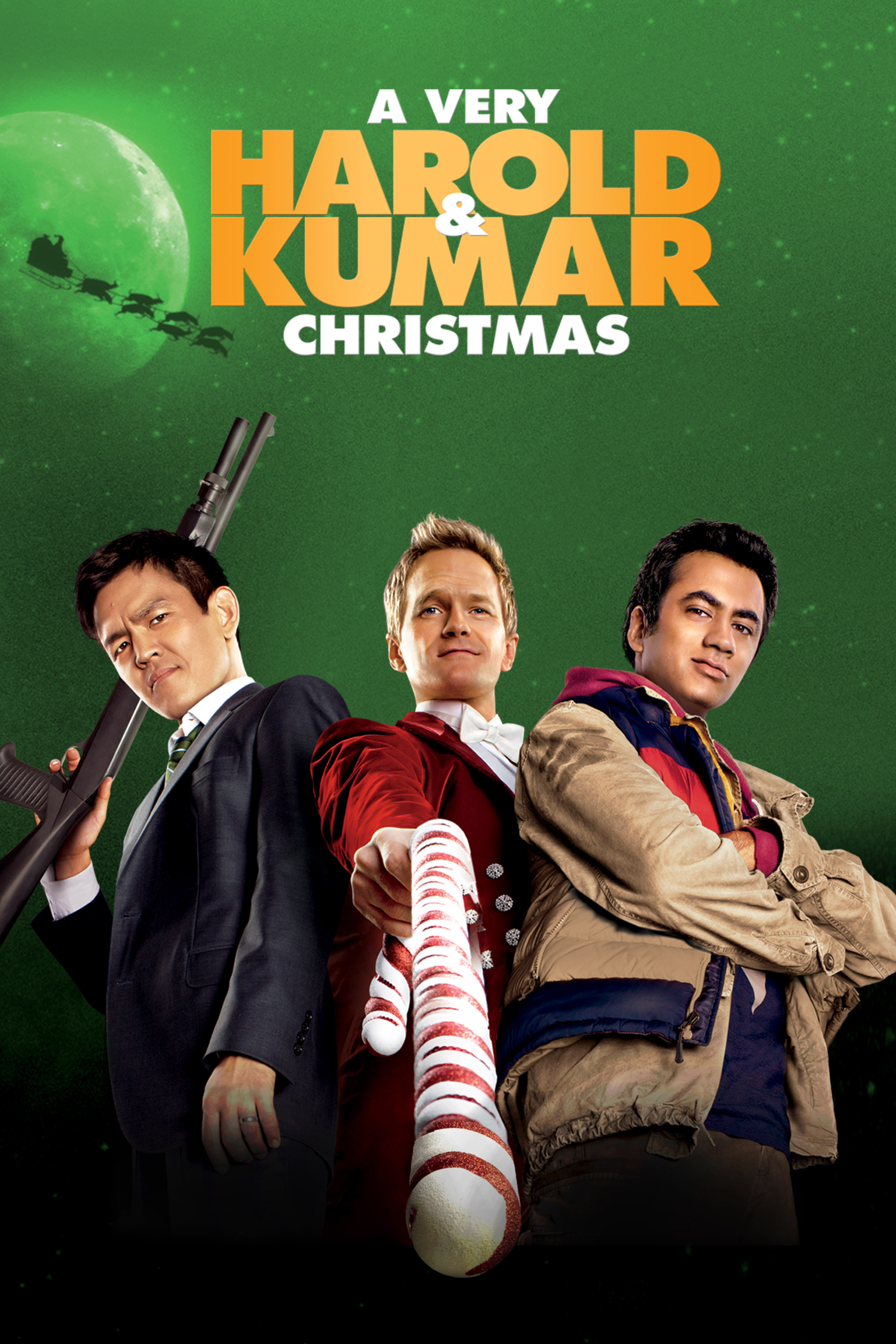 A Very Harold & Kumar Christmas - John Cho and Kal Penn green background